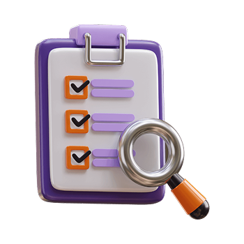 A clipboard with checklist and a magnifying glass, representing Digital Finance and Corporate Reporting for audit support and compliance.