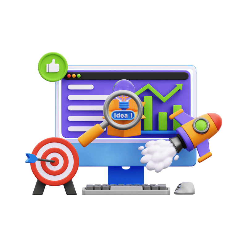 A computer screen with a rocket and target, representing Professional Services that drive business growth and success.