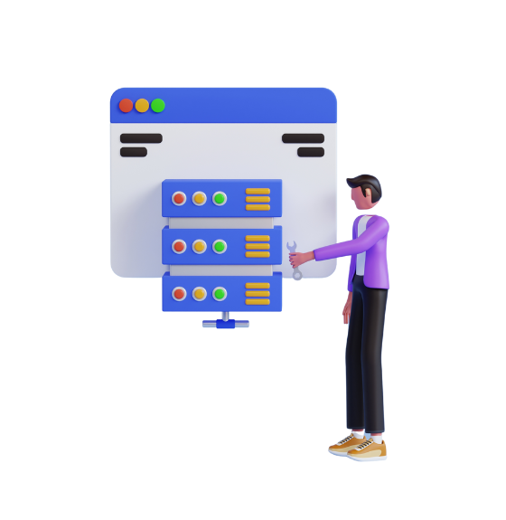 Person with wrench adjusting server settings, representing Application Maintenance Support in action.